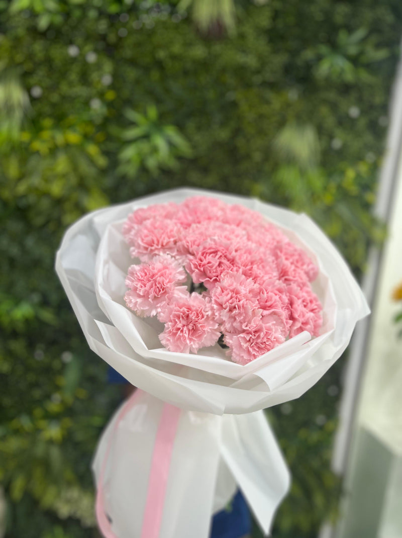 21 pink carnation bouquet