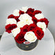 White and Red Roses in a Black Box