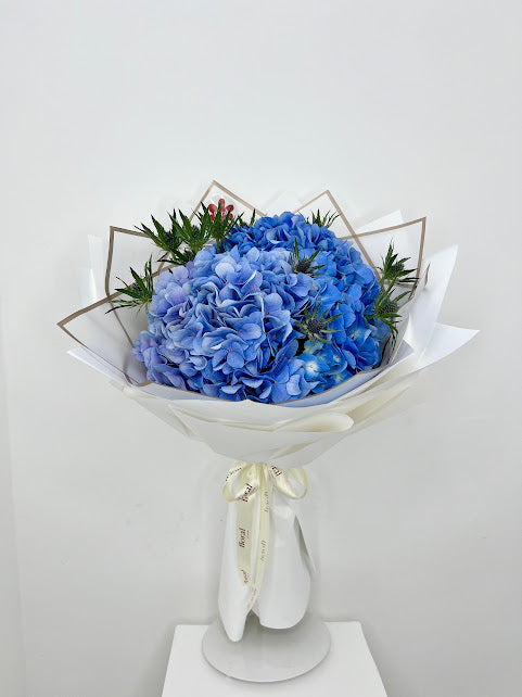 Chic Blue Blooms in White